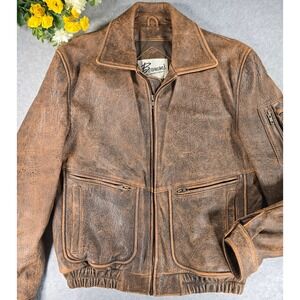 Berman's Vintage Distressed Brown Leather Bomber Flight Jacket Mens 40 Korea